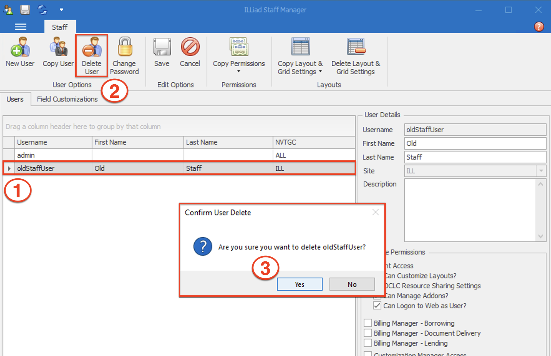 How to delete a staff user in the ILLiad Staff Manager